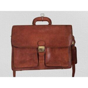 Vintage Orna Brown Leather Briefcase With Detachable Strap & Brass Hardware